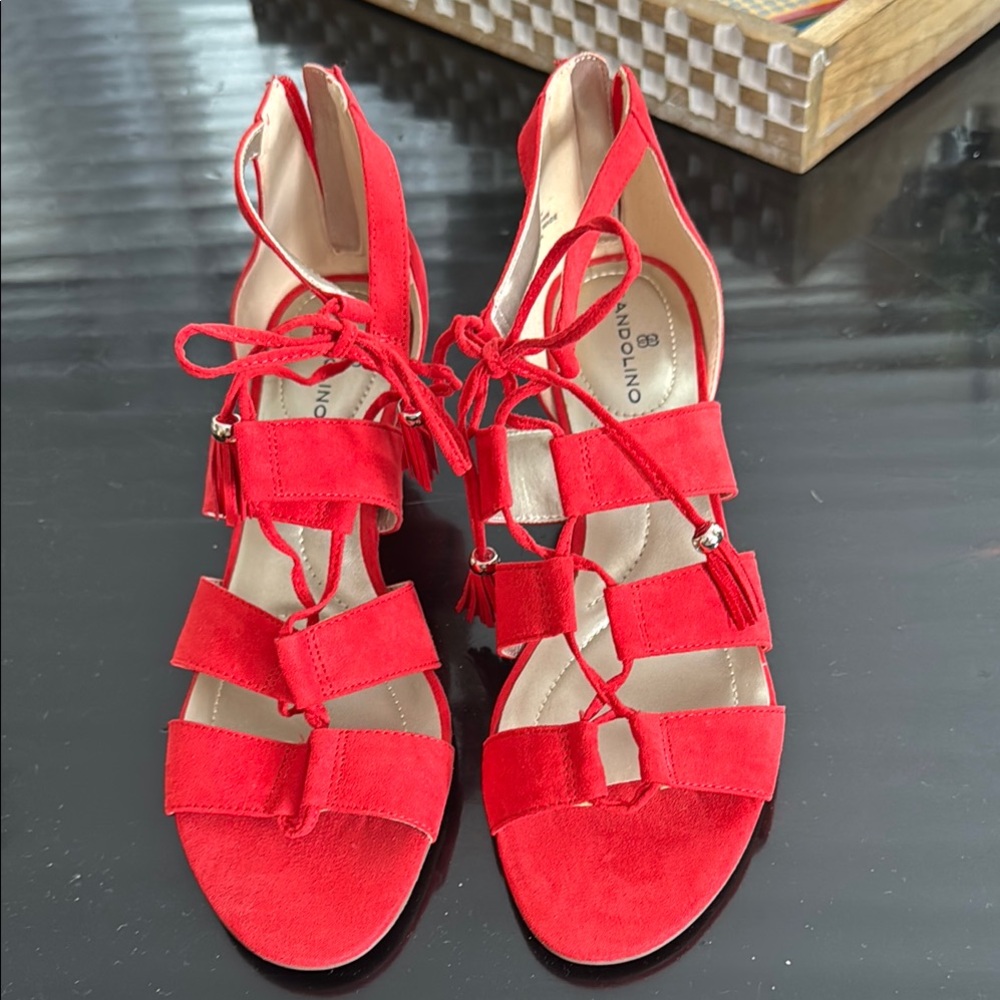 Bandolino Red Gladiator Sandals with Suede Straps Size 8
